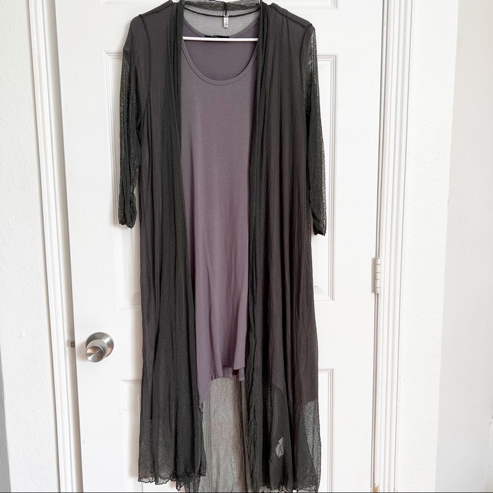 Vigorella | Dress And Beautiful Open Mesh Long Cardigan Duo Set